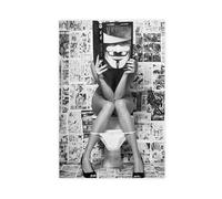 GQVCJSW Girl On Toilet, Black And White, Bathroom Art Canvas Poster Bedroom Decor Landscape Office Room Decor Gift 24x36inch(60x90cm)