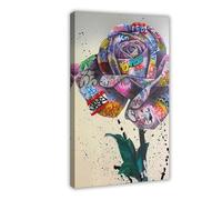 GQVCJSW Graffiti Rose, Banksy Rose Graffiti Canvas Poster Bedroom Decor Landscape Office Room Decor Gift 24x36inch(60x90cm)