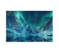 GQVCJSW Iceland Aurora Over Lake And Mountains Canvas Poster Bedroom Decor Landscape Office Room Decor Gift 24x36inch(60x90cm)
