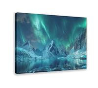 GQVCJSW Iceland Aurora Over Lake And Mountains Canvas Poster Wall Art Decor Print Picture Paintings for Living Room Bedroom Decoration 24x36inch(60x90cm)