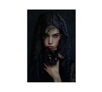 GQVCJSW Mystical Woman with Black Cat Canvas Poster Bedroom Decor Landscape Office Room Decor Gift 20x30inch(50x75cm)