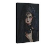 GQVCJSW Mystical Woman with Black Cat Canvas Poster Wall Art Decor Print Picture Paintings for Living Room Bedroom Decoration 08x12inch(20x30cm)