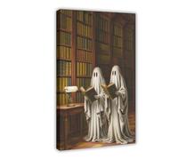 GQVCJSW Two Ghosts Reading Book in A Library Poster Canvas Poster Bedroom Decor Landscape Office Room Decor Gift 08x12inch(20x30cm)