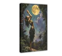 GQVCJSW Woman Praying in The Moonlight Canvas Poster Wall Art Decor Print Picture Paintings for Living Room Bedroom Decoration 20x30inch(50x75cm)