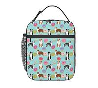 GQWJKSZ Australian Shepherds Blue Dog Cute Donuts Sweets Pink Lunch Bag, Durable Insulated Lunch Box Reusable Adults Tote Bag Reusable Cooler Bag