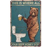 GQWJKSZ Beer Art For Wall Bear Toilet This Is Where All Your Beer Money Goes Metal Sign Decor Tin Aluminum Sign Wall Art Metal Poster For Man Cave Bar Garage 8x12 Inch