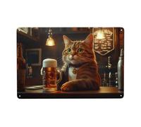 GQWJKSZ Beer & Cat Vintage Bar Decor Posters, The Cat Vintage Metal Poster On The Bar,Tavern Metal Wall Decor Wall Art,For Old Tavern, Country Bar, Music Bar, Game Room 12x8inch