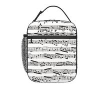 GQWJKSZ Black and White Musical Notes Lunch Bag, Durable Insulated Lunch Box Reusable Adults Tote Bag Reusable Cooler Bag