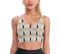GQWJKSZ Black Cat Sitting on The Moon Printed Sports Bras for Women Yoga Sleelveless Crop Tops