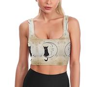 GQWJKSZ Black Cat Sitting on The Moon Women's Sports Bra Yoga Tank Tops Printed Padded Crop