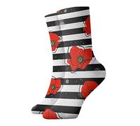 GQWJKSZ Casual Novelty Crew Socks 12inch Red Poppy Flower Stripes Full Print Jogging Running Fitness Sport Yoga Gym Fashion Sock for men women girl boy