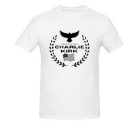GQWJKSZ Charlie Kirk Forever in Our Hearts T-Shirt Men's Short Sleeve Crew Neck Cotton Shirt White