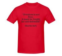 GQWJKSZ Charlie Kirk Freedom is Not Free, It Must Be Fought for and Defended T-Shirt Men's Short Sleeve Charlie Kirk Crew Neck Cotton Shirt Red