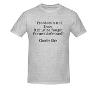 GQWJKSZ Charlie Kirk Freedom is Not Free, It Must Be Fought for and Defended T-Shirt Men's Short Sleeve Charlie Kirk Crew Neck Cotton Shirt Gray