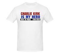 GQWJKSZ Charlie Kirk is My Hero T-Shirt Men's Short Sleeve Crew Neck Cotton Shirt White