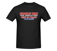 GQWJKSZ Charlie Kirk True American Hero Rest in Peace T-Shirt Men's Short Sleeve Crew Neck Cotton Shirt Black