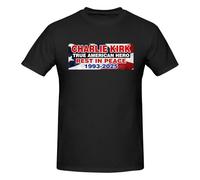 GQWJKSZ Charlie Kirk True American Hero Rest in Peace USA Flag T-Shirt Men's Short Sleeve Crew Neck Cotton Shirt Black