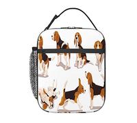 GQWJKSZ Cute Cool Beagle Puppy Set Collection Flat Dog Lunch Bag, Durable Insulated Lunch Box Reusable Adults Tote Bag Reusable Cooler Bag