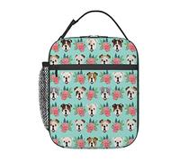 GQWJKSZ English Bulldog Faces Vintage Florals Lunch Bag, Durable Insulated Lunch Box Reusable Adults Tote Bag Reusable Cooler Bag