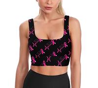 GQWJKSZ Faith Heartbeat Ribbon,Breast Cancer Women's Sports Bra Yoga Tank Tops Printed Padded Crop