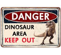 GQWJKSZ Funny Dinosaur Signs Wall Decoration Boys Bedroom Decor Retro Caution Metal Sign Dinosaur Poster Theme Dinosaur Room Decor Kids Gift Bathroom Cave Dinosaur Accessories Decorations 12x8 Inch