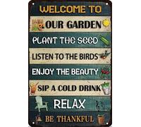 GQWJKSZ Funny Garden Rules Metal Tin Sign, Welcome To Our Garden Tin Sign Home Decor Backyard Farmhouse Porch Bar Wall Poster Sign 8x12 Inch
