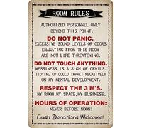 GQWJKSZ Funny Room Rules Tin Sign for Boys Girls, Bedroom Door Decor Rules Signs Wall Accessories for Home Gaming Room Dorm Decor 8x12 Inch