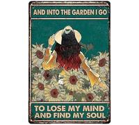 GQWJKSZ Garden Decorative Sign - Sunflower Girl & Into The Garden I Go to Lose My Mind and Find My Soul Metal Wall Sign, 8x12 inch