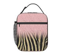 GQWJKSZ Girly Rose Gold Glitter Sparkles Black Zebra Print Lunch Bag, Durable Insulated Lunch Box Reusable Adults Tote Bag Reusable Cooler Bag