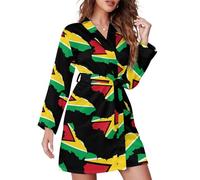 GQWJKSZ Guyana Flag Map Women Bathrobe Knee Long Spa Robe Nightgown Shawl Collar Lightweight Robes
