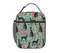 GQWJKSZ Italian Greyhound Florals Fabric Best Dogs and Flowers Lunch Bag, Durable Insulated Lunch Box Reusable Adults Tote Bag Reusable Cooler Bag