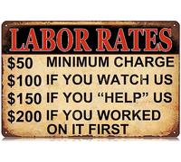 GQWJKSZ Labor Rates Metal Tin Signs Funny Vintage Tin Sign Wall Art Decor Iron Poster for Home Farmhouse Bar Cafe Pub Garage Man Cave Gifts 12 x 8 Inch