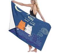 GQWJKSZ Large Bath Towel Blanket,Cute Cartoon Cats In Love Romantic I Love You To The Moon And Back - Lettering,Bath Sheet Beach Towel for Family Hotel Travel Swimming Sports,52" x 32"