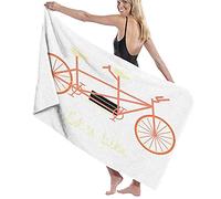 GQWJKSZ Large Bath Towel Blanket,Lets Bike Hand Lettering Quote And Retro Vehicle Summertime Hobby,Bath Sheet Beach Towel for Family Hotel Travel Swimming Sports,52" x 32"
