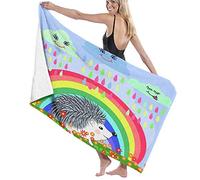 GQWJKSZ Large Bath Towel Blanket,Lovely Cartoon Hedgehog Near A Seven-colored Rainbow And Clouds With Colorful Rain On A Spring Summer Day,Bath Sheet Beach Towel Swimming,52" x 32"