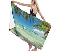 GQWJKSZ Large Bath Towel Blanket,Surreal Sea Surrounded By Palm Tree Leaves Scenic Nature Summertime,Bath Sheet Beach Towel for Family Hotel Travel Swimming Sports,52" x 32"