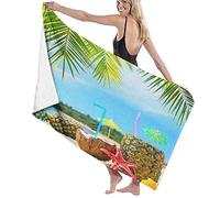 GQWJKSZ Large Bath Towel Blanket,Tropical Fresh Summer Fruits Coconut And Pines Drinks At Exotic Beach Palm Trees,Bath Sheet Beach Towel for Family Hotel Travel Swimming,52" x 32"