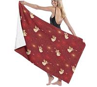 GQWJKSZ Large Microfiber Bath Towel Blanket,Golden Cute Small Isolated Angels On A Dark Red,Bath Sheet Beach Towel for Family Hotel Travel Swimming Sports,52" x 32"