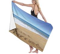 GQWJKSZ Large Microfiber Bath Towel Blanket,Just Married Written On Sandy Beach Ocean Waves Romantic Photo,Bath Sheet Beach Towel for Family Hotel Travel Swimming Sports,52" x 32"