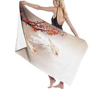 GQWJKSZ Large Microfiber Bath Towel Blanket,Sakura Branch And Leaves Sacred Animals In Small Body Of Water,Bath Sheet Beach Towel for Family Hotel Travel Swimming Sports,52" x 32"