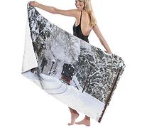 GQWJKSZ Large Microfiber Bath Towel Blanket,Winter Snow Train Ride Scene. Winter Train Ride View,Bath Sheet Beach Towel for Family Hotel Travel Swimming Sports,52" x 32"