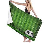 GQWJKSZ Large Soft Bath Towel Blanket,Green Grass Field Soccer Playground With The Ball Scheme Stripes Strategy,Bath Sheet Beach Towel for Family Hotel Travel Swimming Sports,52" x 32"