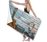 GQWJKSZ Large Soft Bath Towel Blanket,Music Guitar On Colorful Painted Aged Wooden Planks Rustic Country Music,Bath Sheet Beach Towel for Family Hotel Travel Swimming Sports,52" x 32"