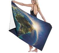 GQWJKSZ Large Soft Bath Towel Blanket,Rising Sun Above Planet Earth At Night With Embossed Continents Major Air Routes,Bath Sheet Beach Towel for Family Hotel Travel Swimming Sports,52" x 32"