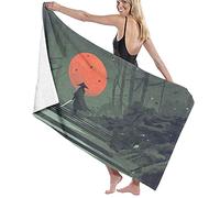 GQWJKSZ Large Soft Bath Towel Blanket,Samurai Standing On Stairway In Night With The Red Moon On,Bath Sheet Beach Towel for Family Hotel Travel Swimming Sports,52" x 32"