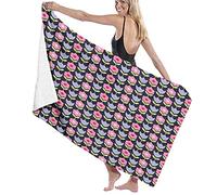 GQWJKSZ Large Soft Bath Towel Blanket,Stylized Daisy And Tulip Blossoms With Green Stems And Leaves On Black Backdrop,Bath Sheet Beach Towel for Family Hotel Travel Swimming Sports,52" x 32"