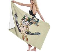 GQWJKSZ Large Soft Microfiber Bath Towel Blanket,Vintage Pinup Sailor Girl Sitting On An Anchor,Bath Sheet Beach Towel for Family Hotel Travel Swimming Sports,52" x 32"
