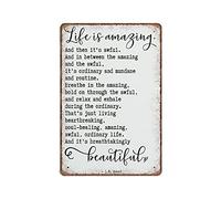 GQWJKSZ Life Is Amazing Tin Signs, Inspirational Sign, Life Is Beautiful Funny Vintage Metal Sign Plaqu Poster Wall Art Pub Bar Kitchen Garden Bathroom Home Decor, 8 X 12 INCH