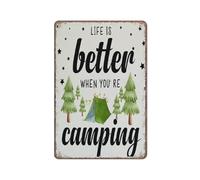 GQWJKSZ Life is Better Camping Sign Rustic Camper Decorative Country Funny Metal Poster Wall Art Decor Tin Sign8x12 Inch