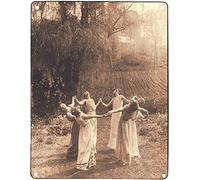 GQWJKSZ Metal Kitchen Witch Sign Circle Of Witches Vintage Women Dancing Print Signs Outdoor 8x12 Inch